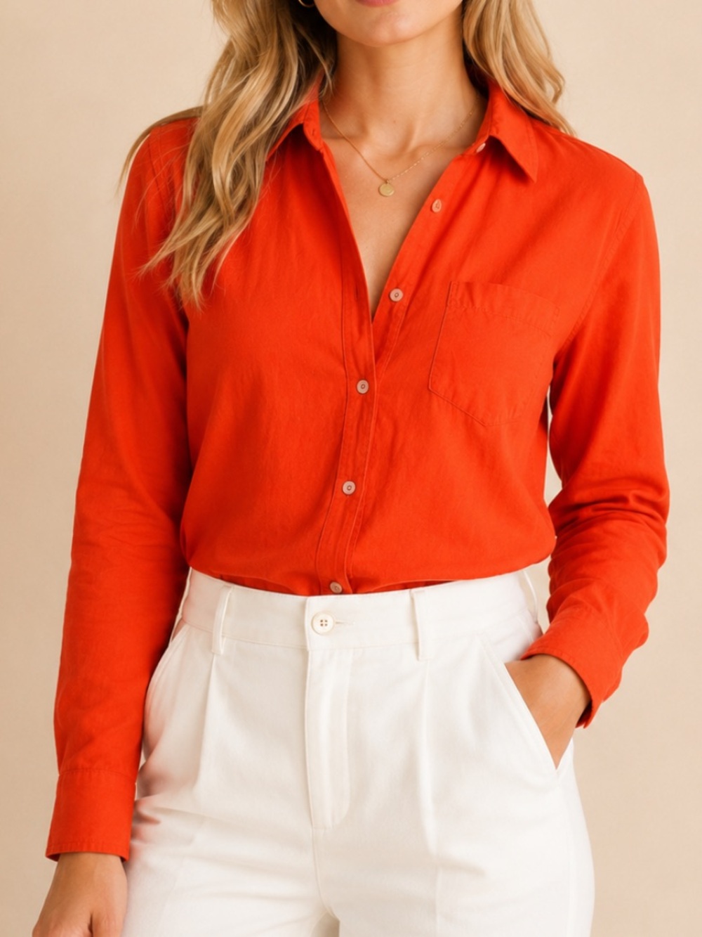Sigrid Olsen Orange Button-Up Shirt Women’s M